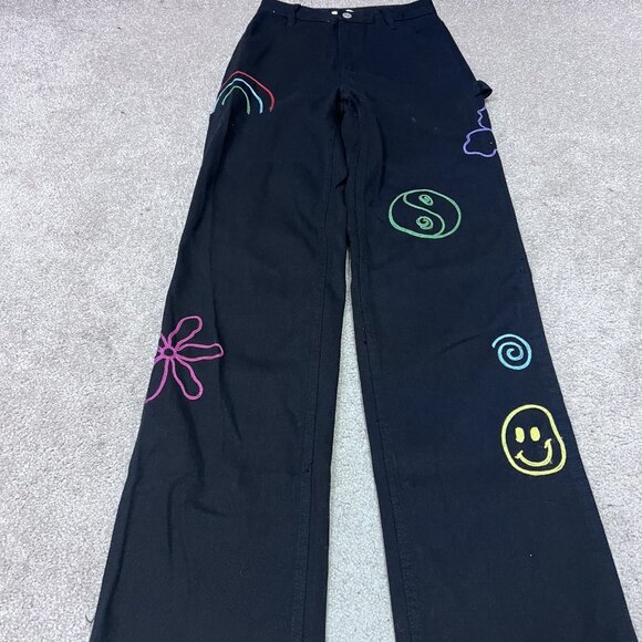 PacSun Jeans 90’s Boyfriend Carpenter Black Pockets Embroidered Size 24 - Picture 10 of 13